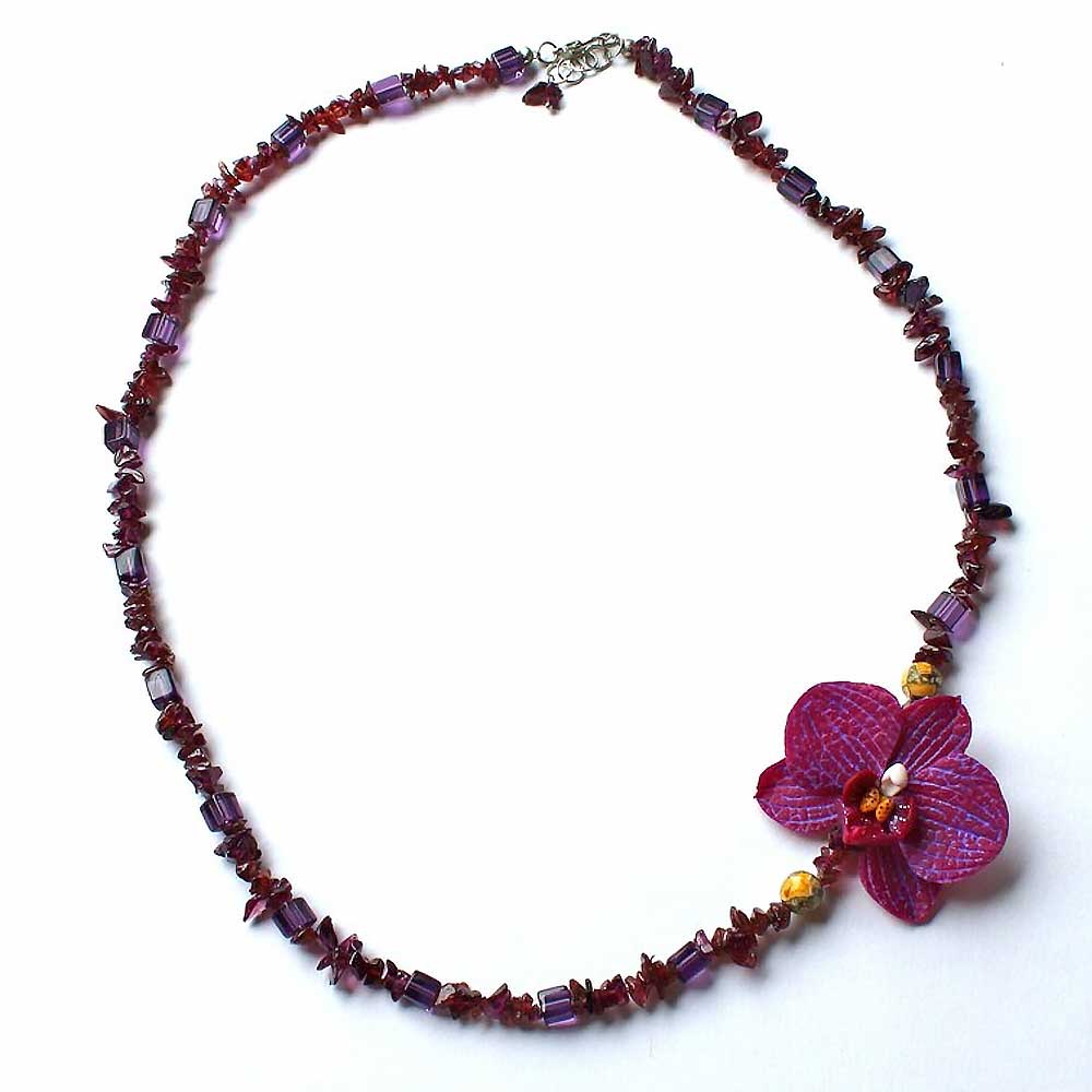 Dream Flower: Orchid Necklace Polymer Clay.