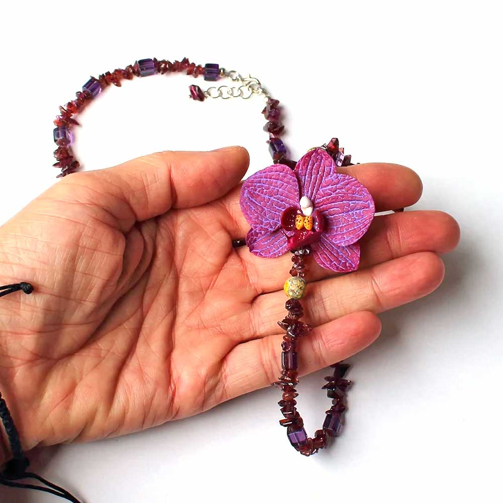 Dream Flower: Orchid Necklace Polymer Clay.