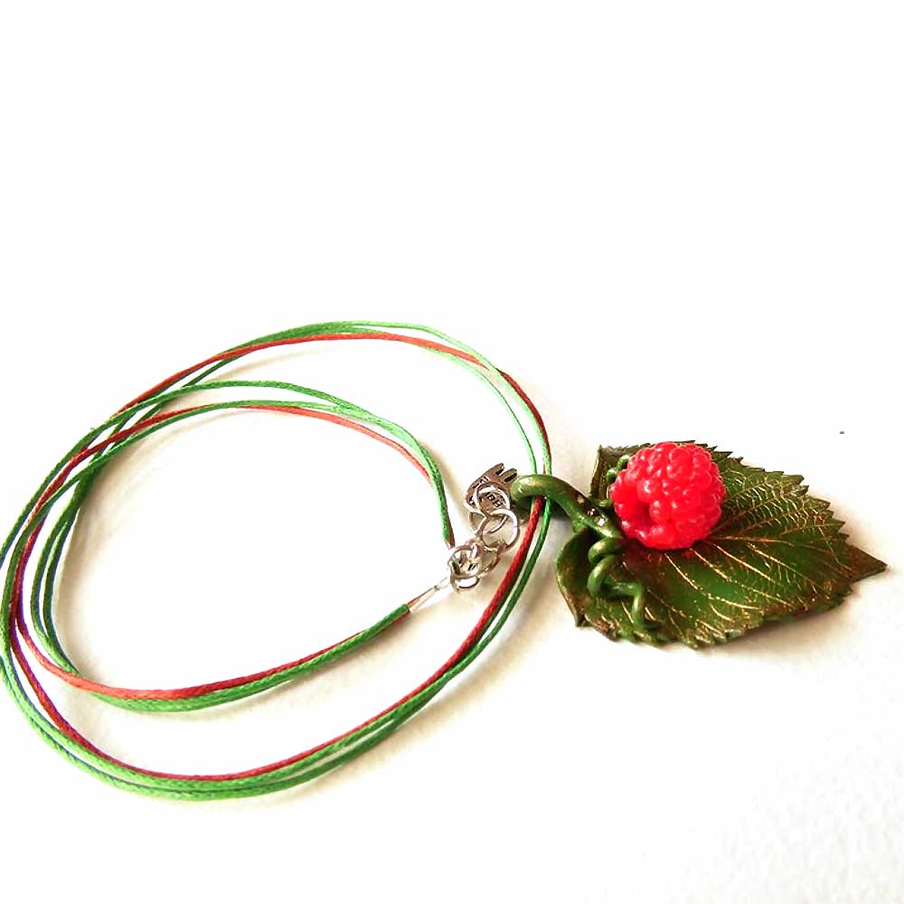 Sweet Fantasy: Raspberry Leaf Pendant Polymer Clay.