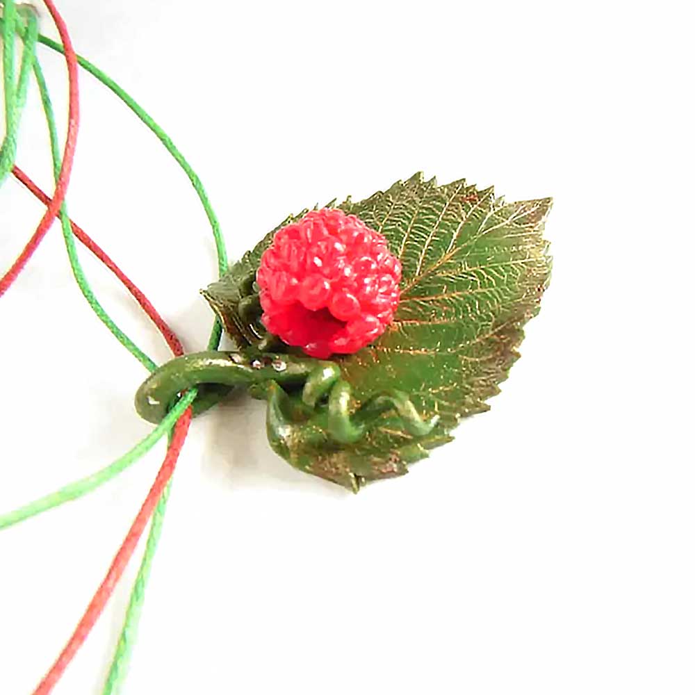 Sweet Fantasy: Raspberry Leaf Pendant Polymer Clay.