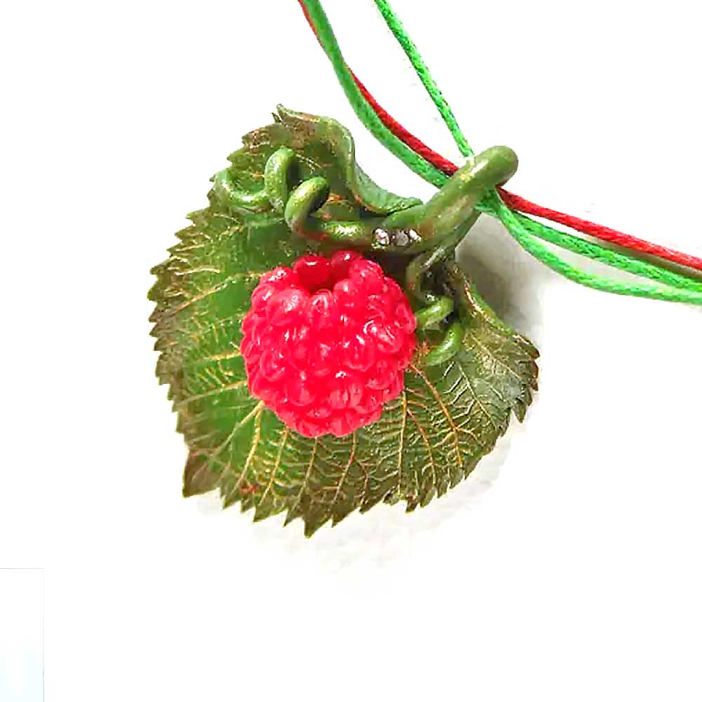 Sweet Fantasy: Raspberry Leaf Pendant Polymer Clay.