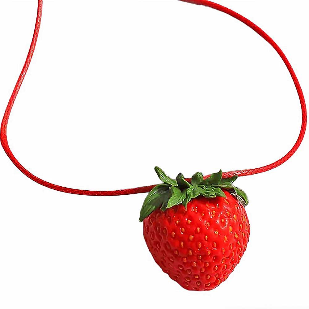 Berry Glamour: Strawberry Necklace Polymer Clay.