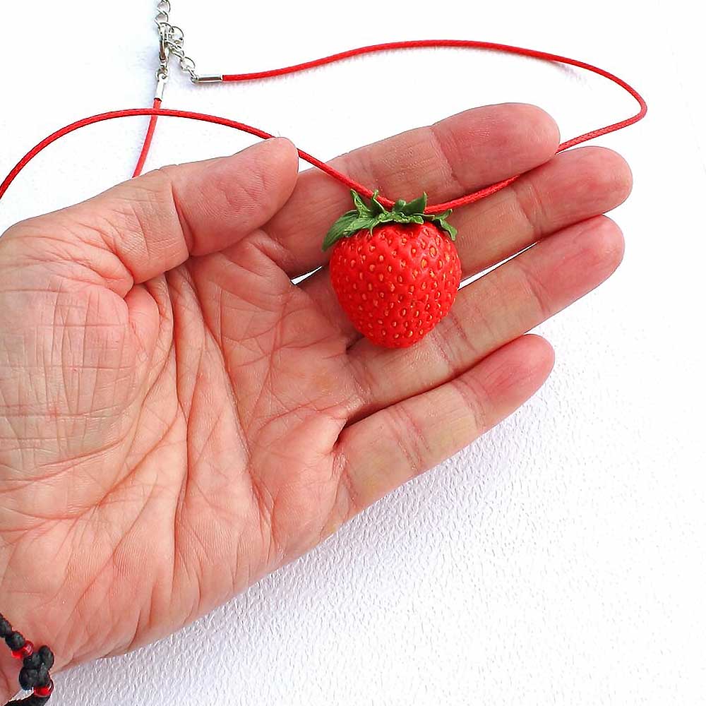 Berry Glamour: Strawberry Necklace Polymer Clay.