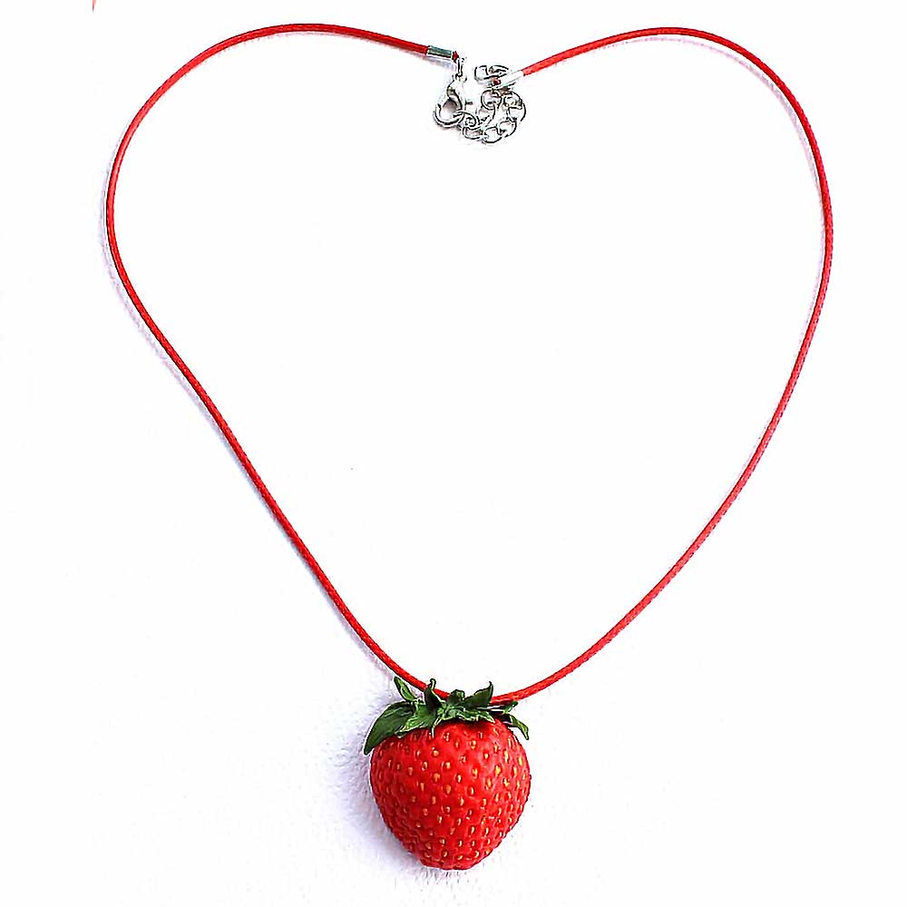 Berry Glamour: Strawberry Necklace Polymer Clay.