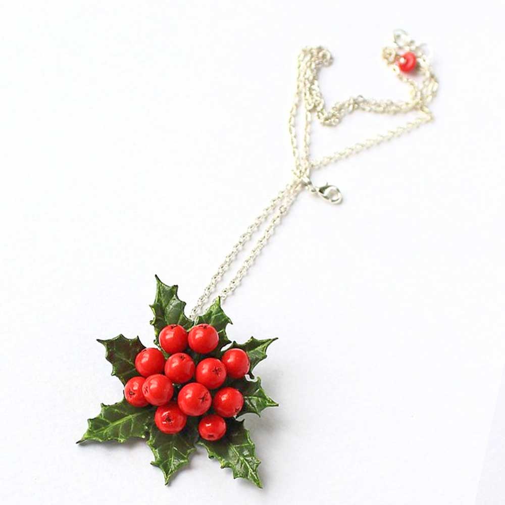 Winter's Embrace: Holly Berry Brooch & Pendant Polymer Clay.