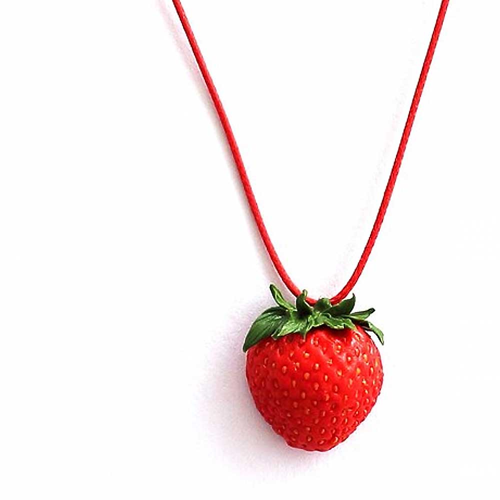 Berry Glamour: Strawberry Necklace Polymer Clay.