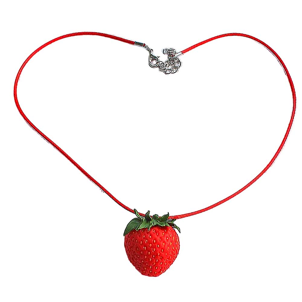 Berry Glamour: Strawberry Necklace Polymer Clay.