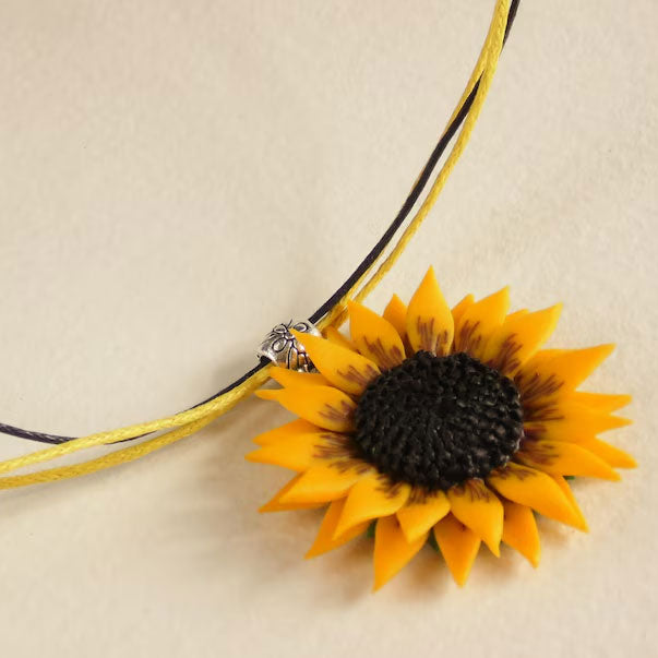 Handcrafted Sunflower Pendant Necklace Polymer Clay