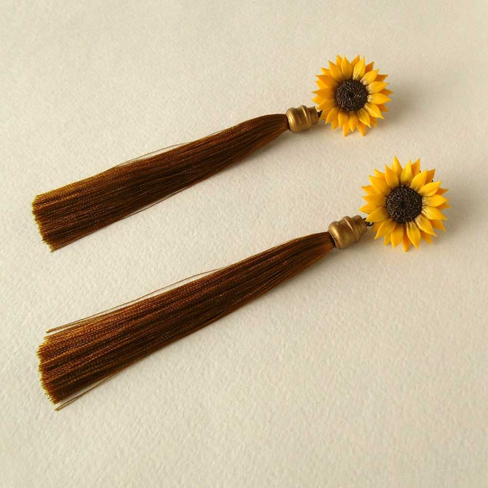 Sunbeams Magic : Sunflower Tassel Earrings Polymer Clay.