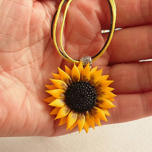 Handcrafted Sunflower Pendant Necklace Polymer Clay