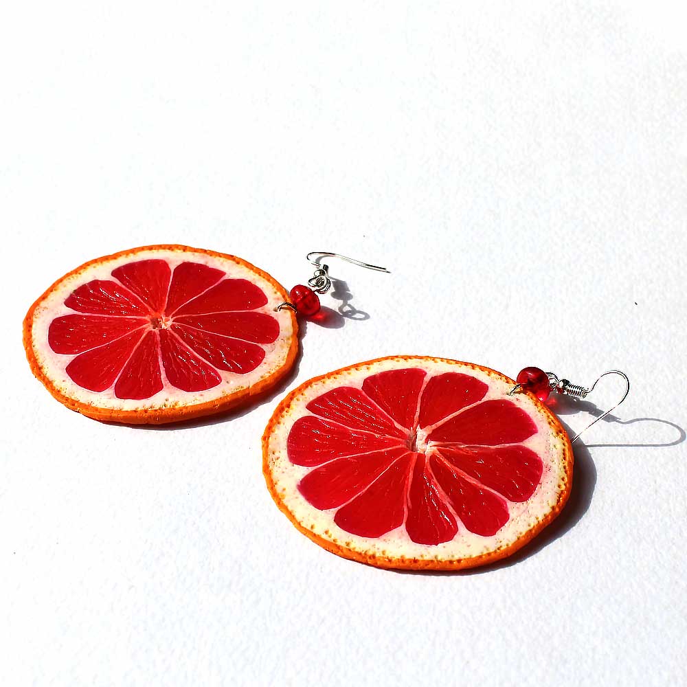 Playful & Juicy: Grapefruit Earrings Polymer Clay.