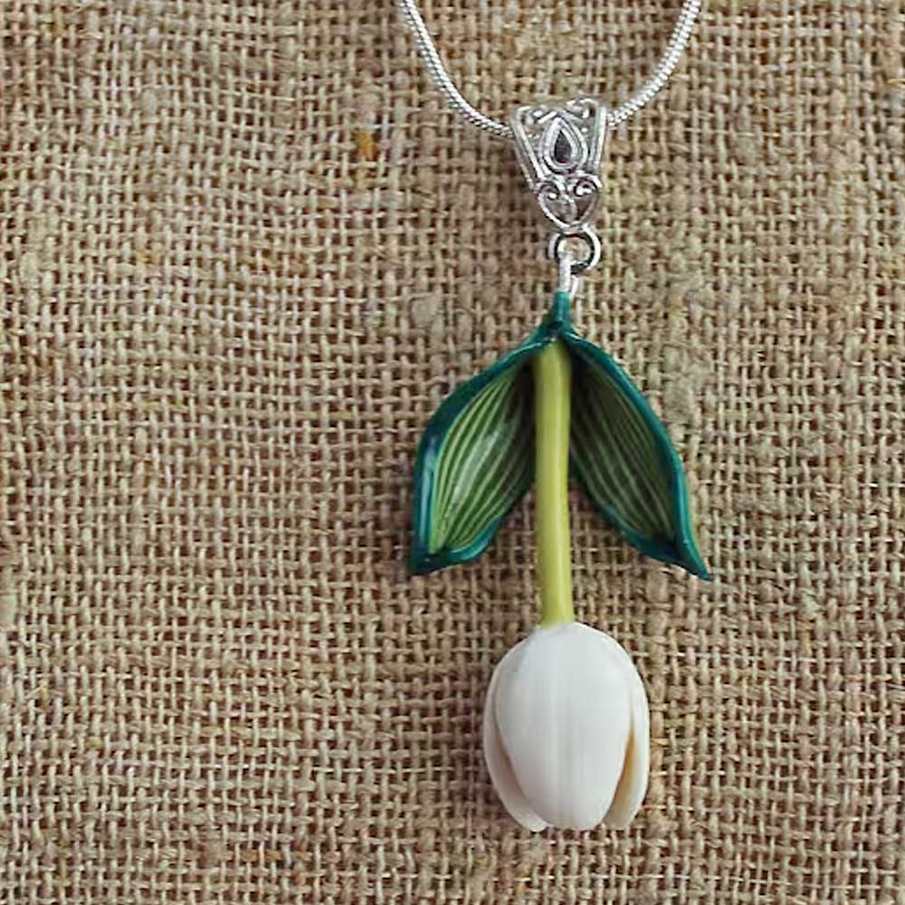 White Grace: Tulip Pendant Polymer Clay.