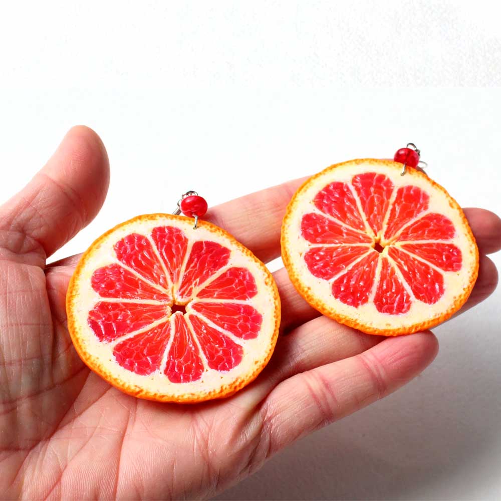 Playful & Juicy: Grapefruit Earrings Polymer Clay.