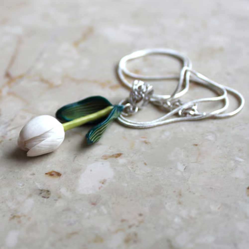 White Grace: Tulip Pendant Polymer Clay.