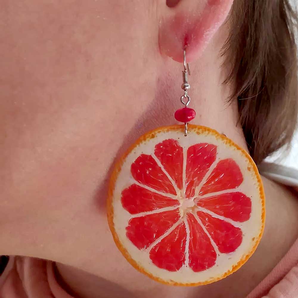 Playful & Juicy: Grapefruit Earrings Polymer Clay.