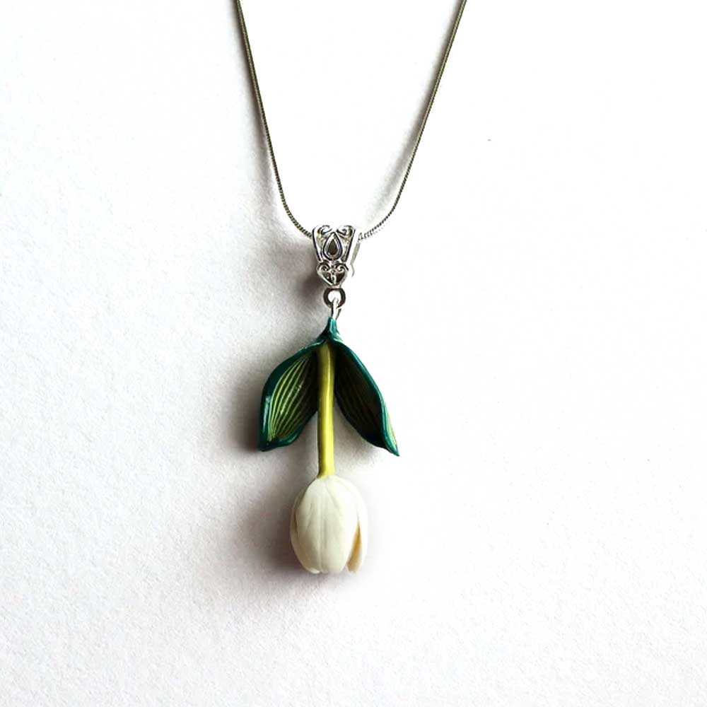 White Grace: Tulip Pendant Polymer Clay.