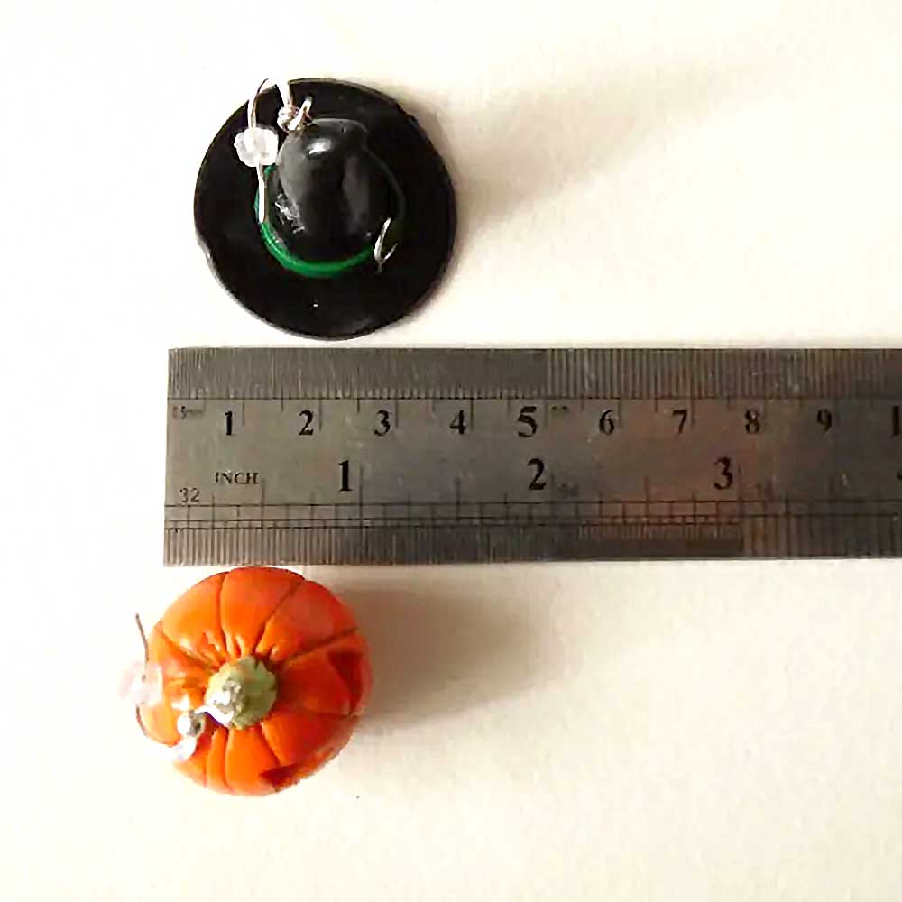 Halloween Polymer Clay Earrings: Pumpkin & Witch Hat Duo.