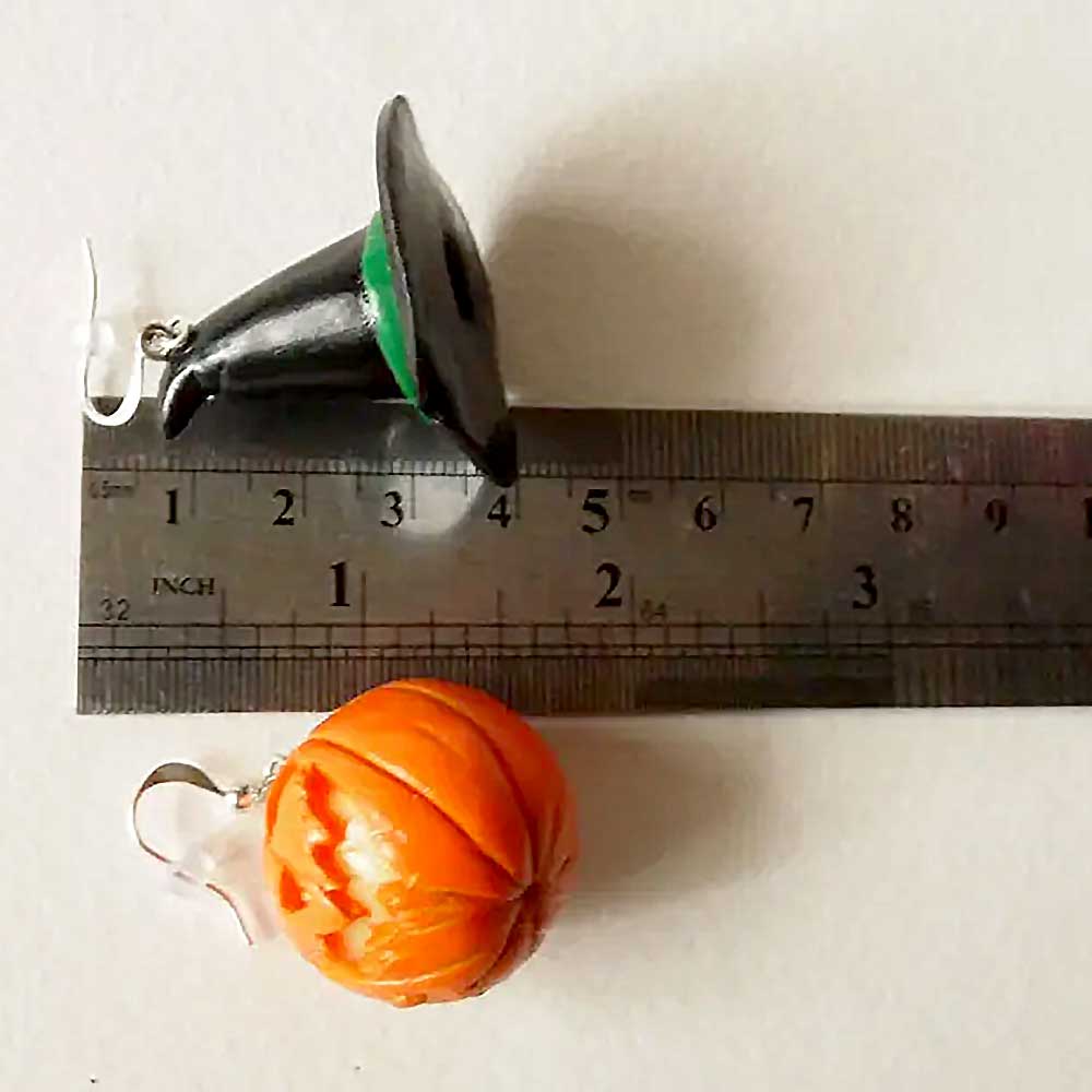 Halloween Polymer Clay Earrings: Pumpkin & Witch Hat Duo.