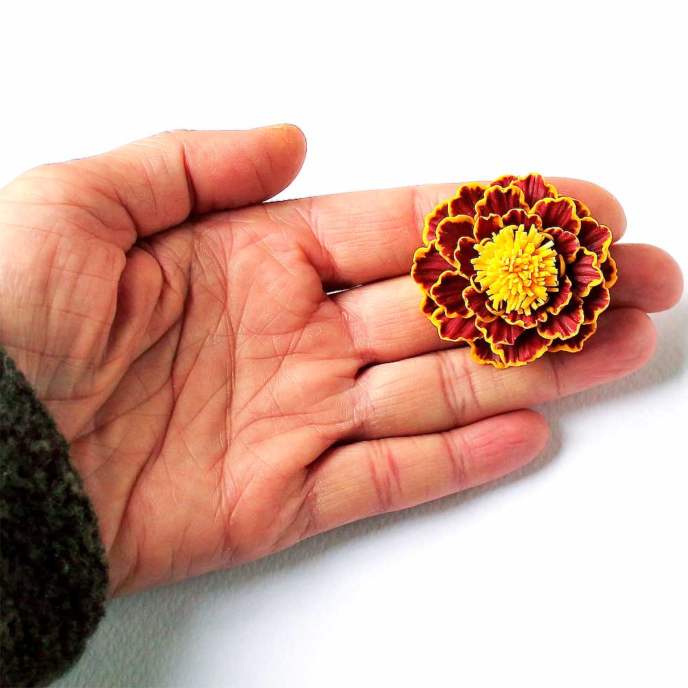 Autumnal Amulet: Marigold Brooch Polymer Clay