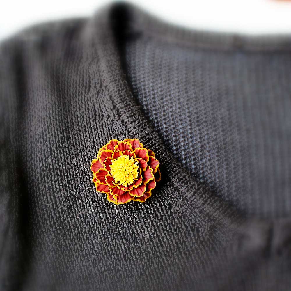 Autumnal Amulet: Marigold Brooch Polymer Clay