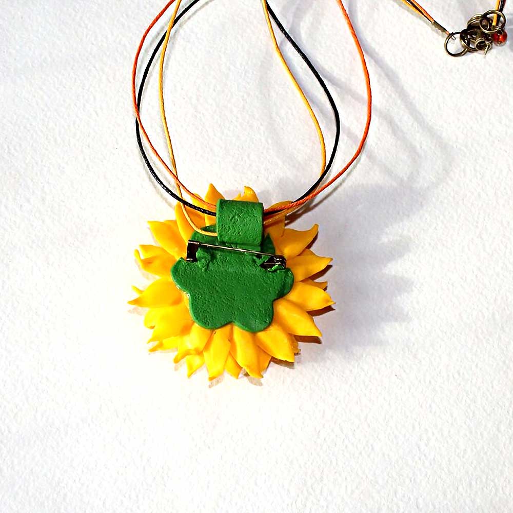 Dark Star: Sunflower Pendant & Brooch Polymer Clay.