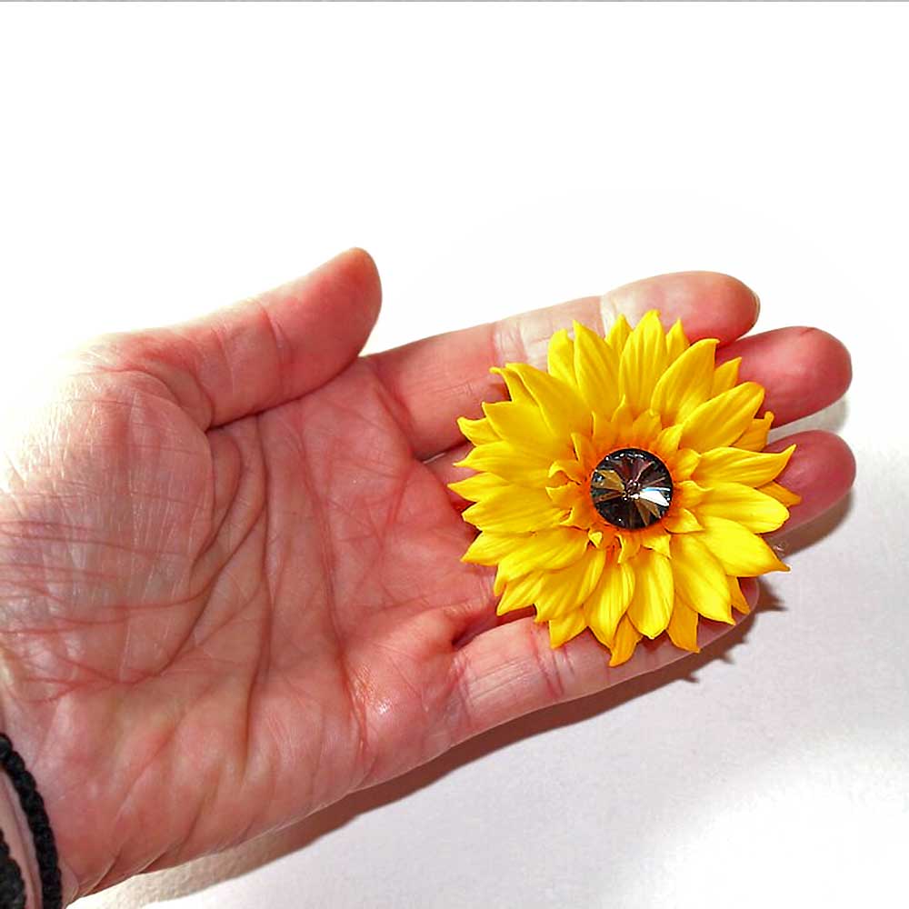 Dark Star: Sunflower Pendant & Brooch Polymer Clay.