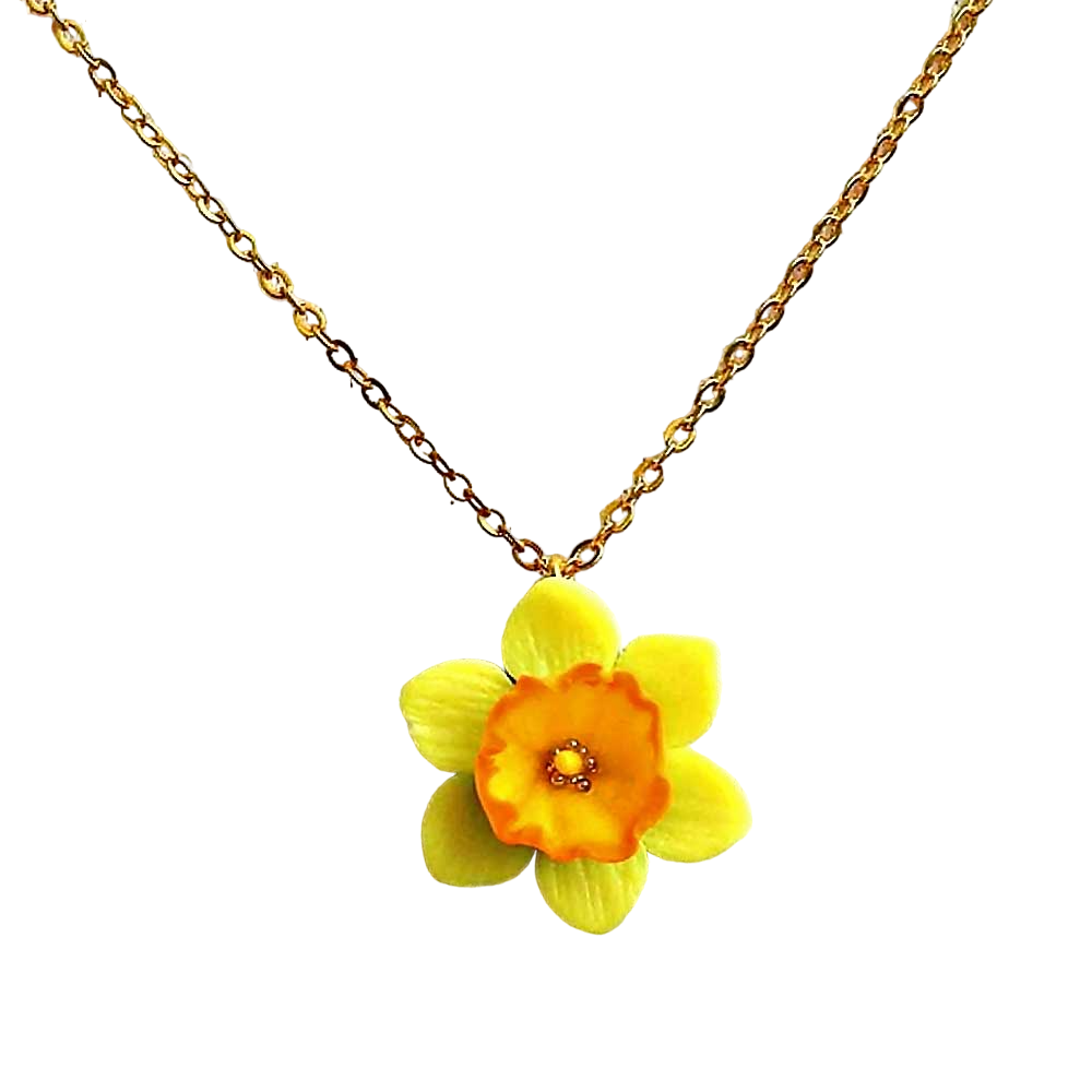 Spring Glow: Daffodil Necklace Polymer Clay.