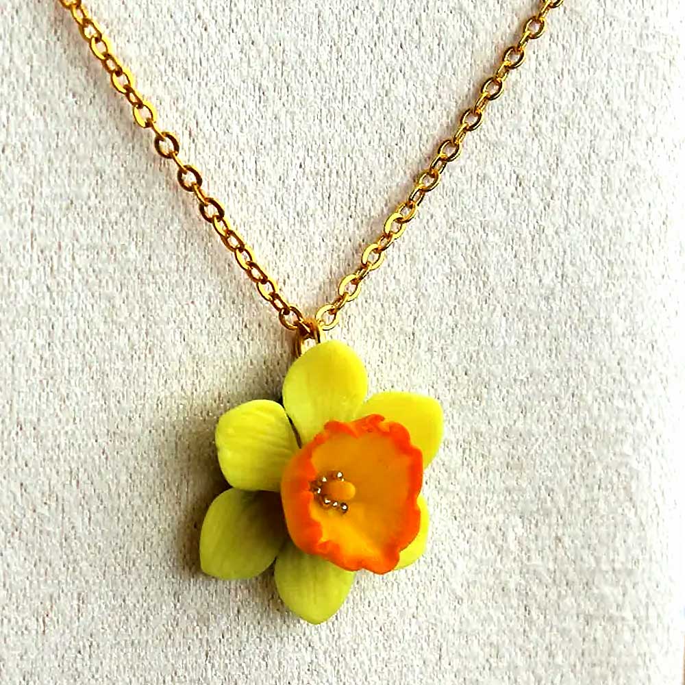 Spring Glow: Daffodil Necklace Polymer Clay.