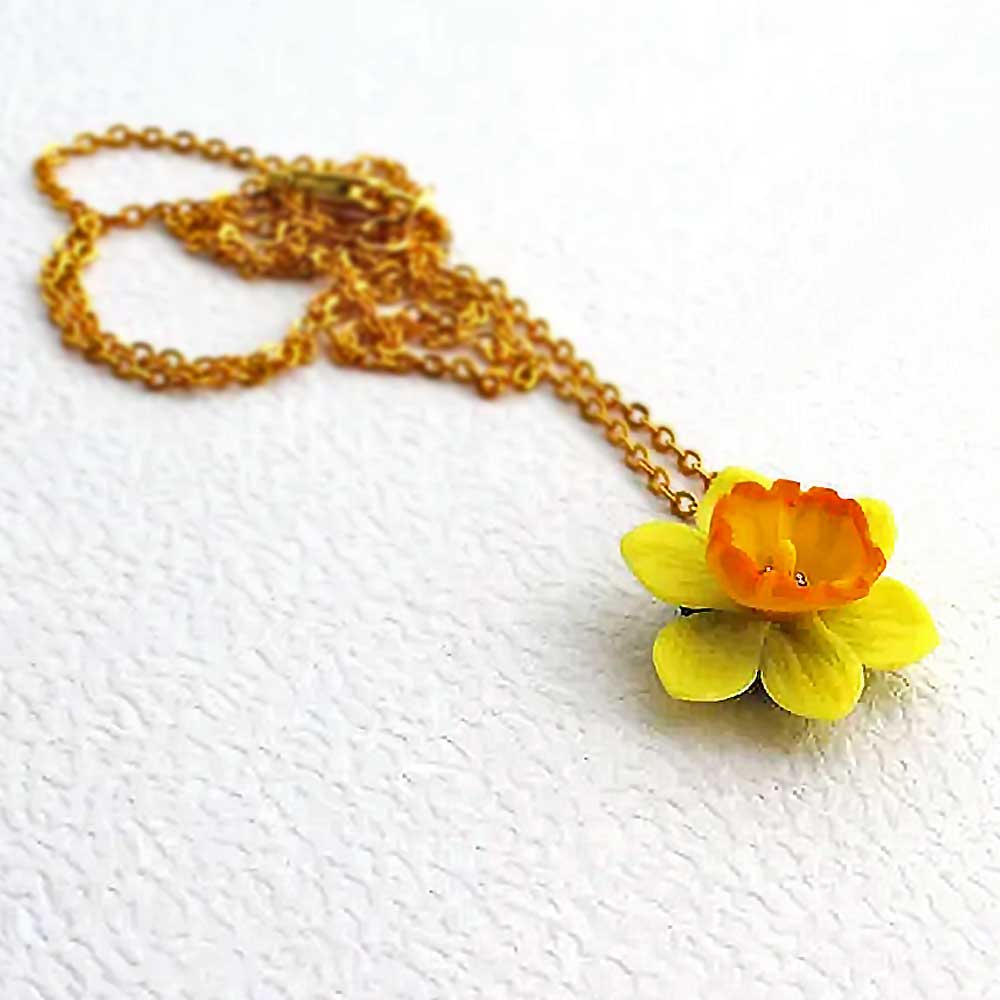 Spring Glow: Daffodil Necklace Polymer Clay.