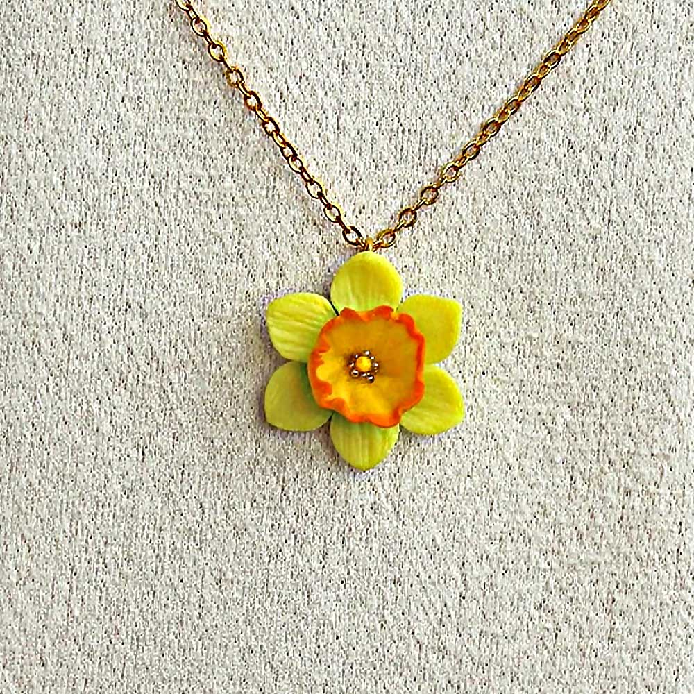 Spring Glow: Daffodil Necklace Polymer Clay.