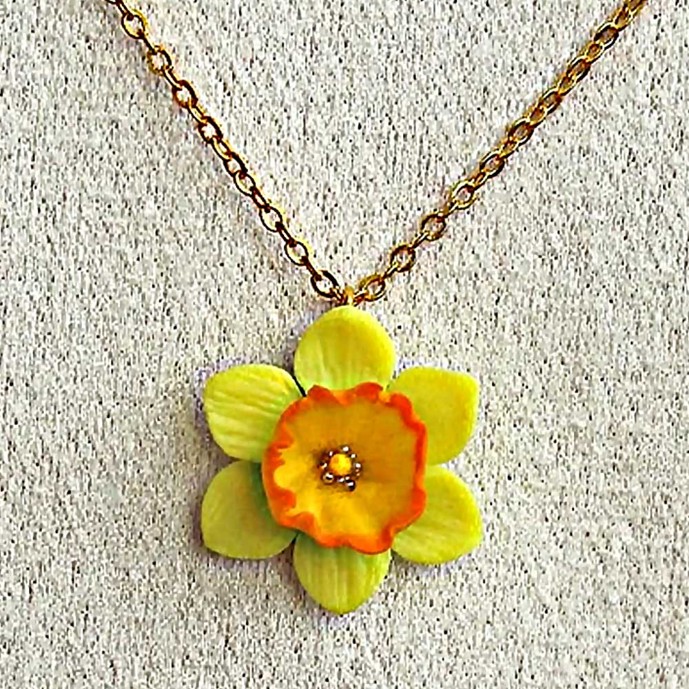 Spring Glow: Daffodil Necklace Polymer Clay.