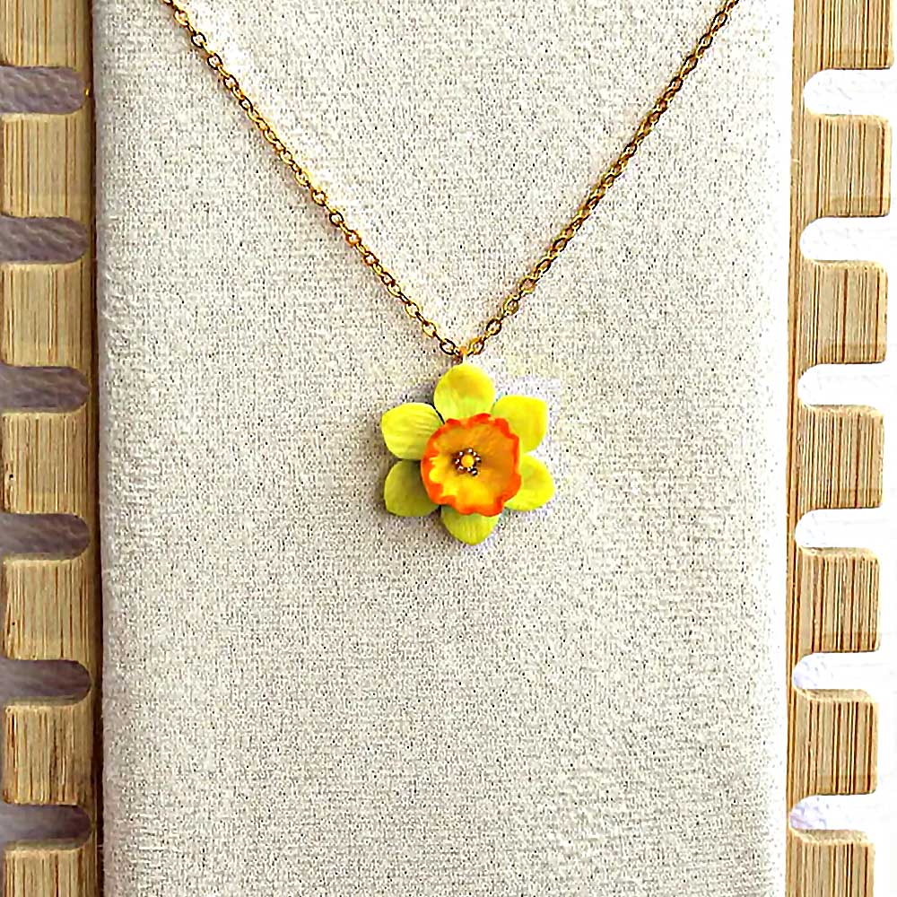 Spring Glow: Daffodil Necklace Polymer Clay.