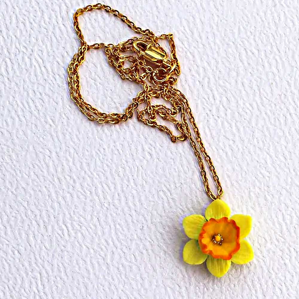 Spring Glow: Daffodil Necklace Polymer Clay.