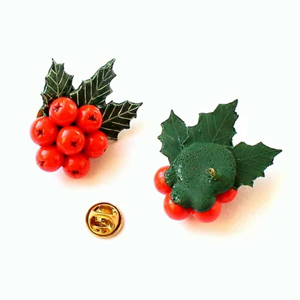 Winter's Tale: Holly Berry Brooch Polymer Clay.