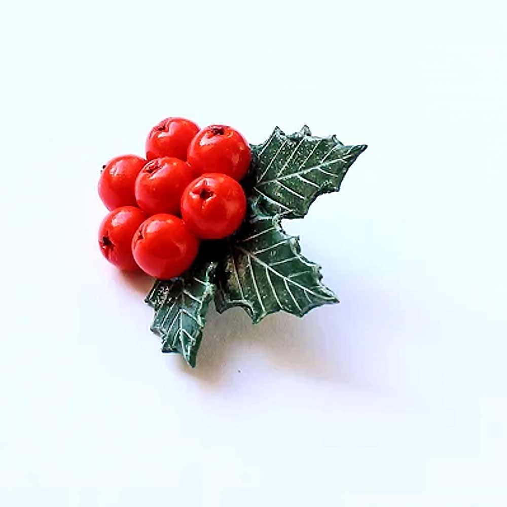 Winter's Tale: Holly Berry Brooch Polymer Clay.