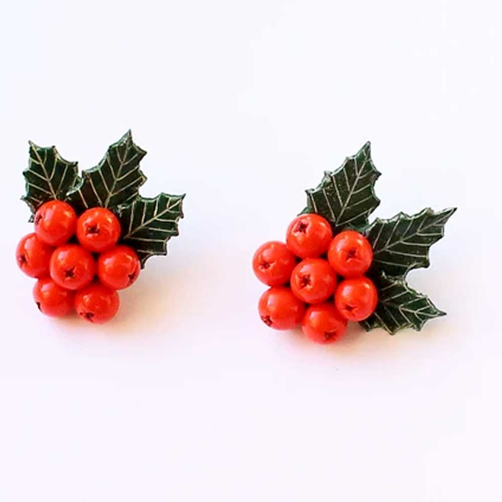 Winter's Tale: Holly Berry Brooch Polymer Clay.