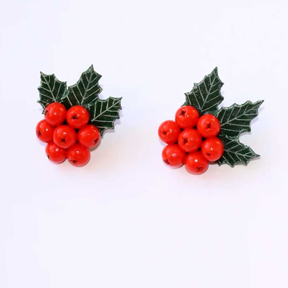 Winter's Tale: Holly Berry Brooch Polymer Clay.