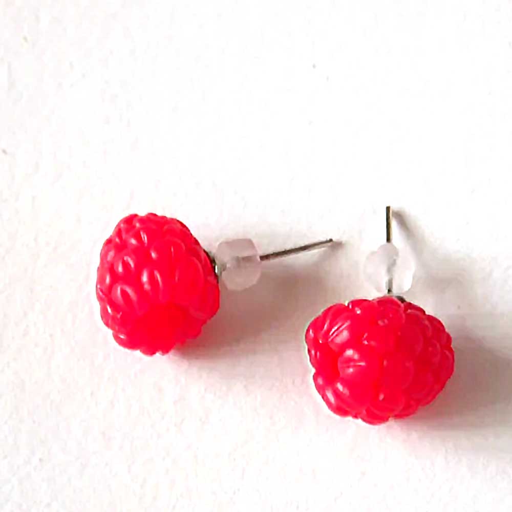 Sweet Temptation: Raspberry Earrings Polymer Clay.