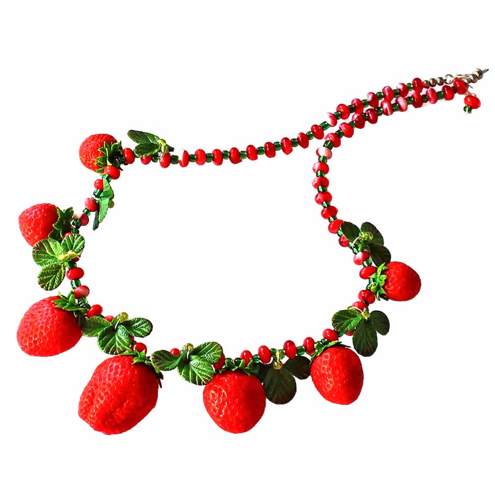 Sweet Mystery: Strawberry Necklace Polymer Clay.