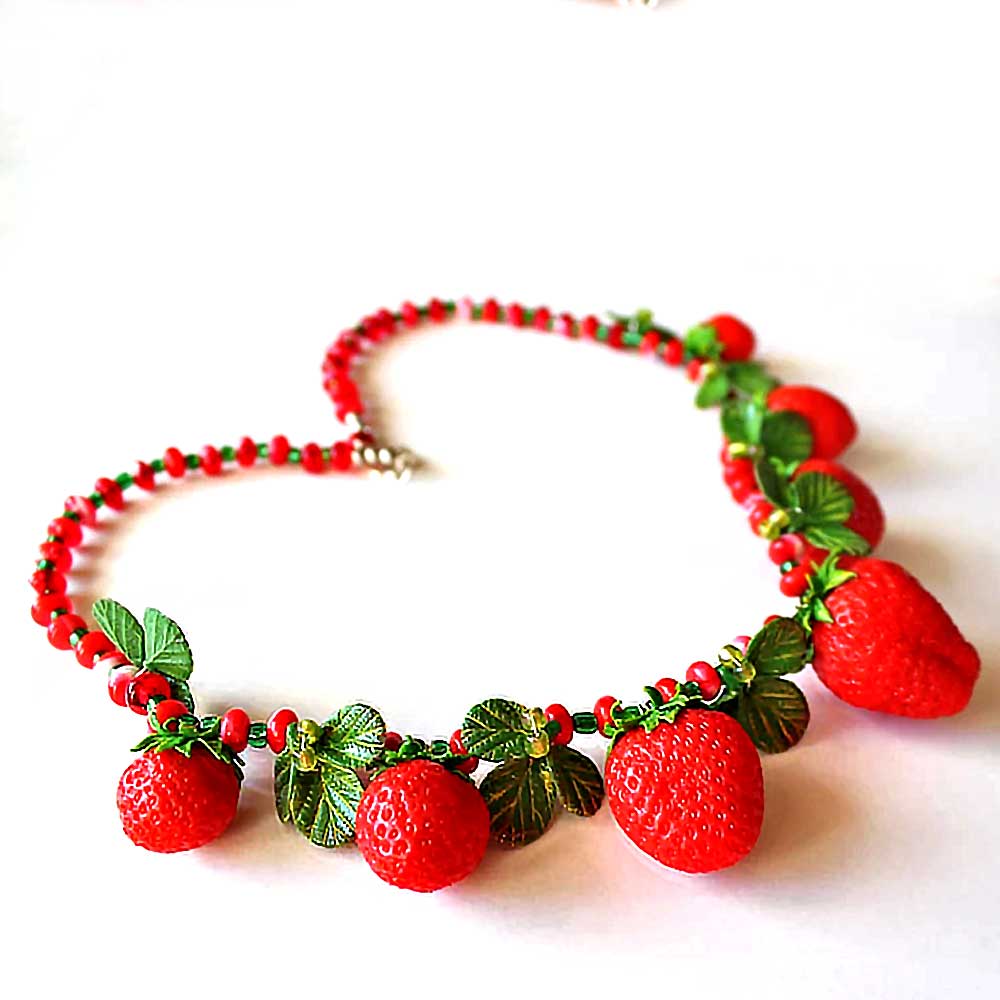 Sweet Mystery: Strawberry Necklace Polymer Clay.