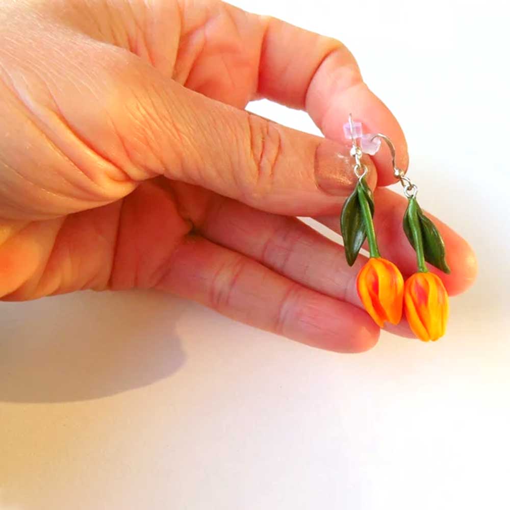 Sunny Blush: Tulip Earrings Polymer Clay.