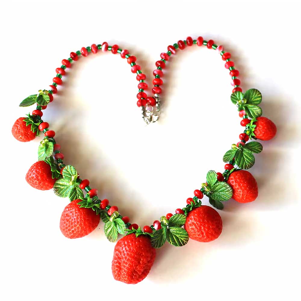 Sweet Mystery: Strawberry Necklace Polymer Clay.