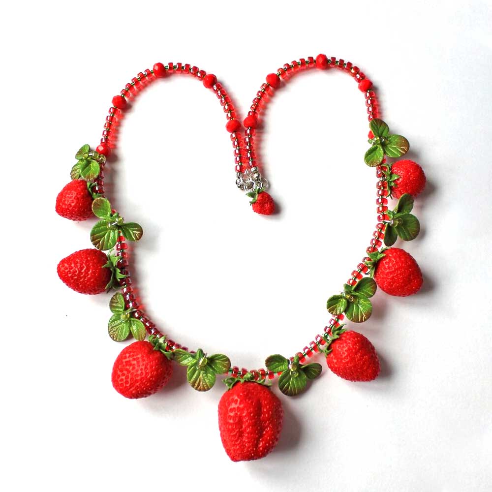 Sweet Mystery: Strawberry Necklace Polymer Clay.