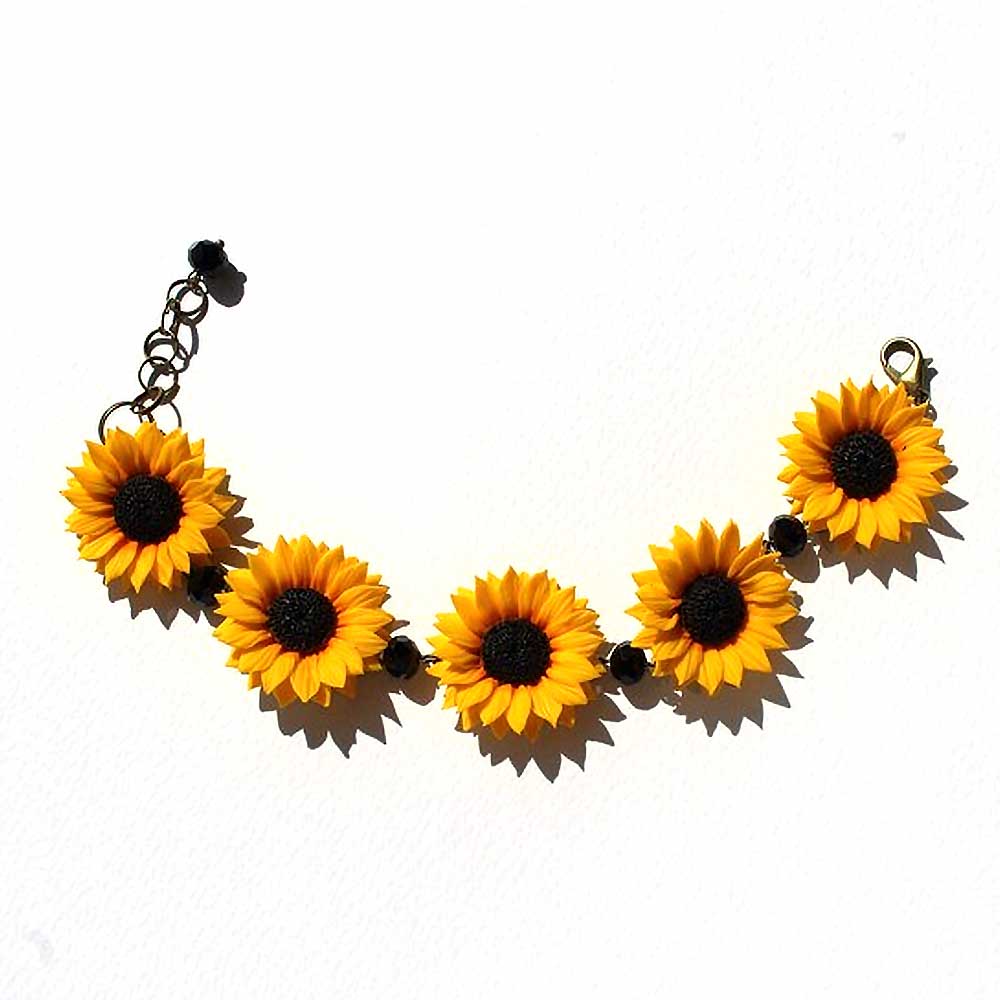 Summer on Wrist: Sunflower Bracelet Polymer Clay.