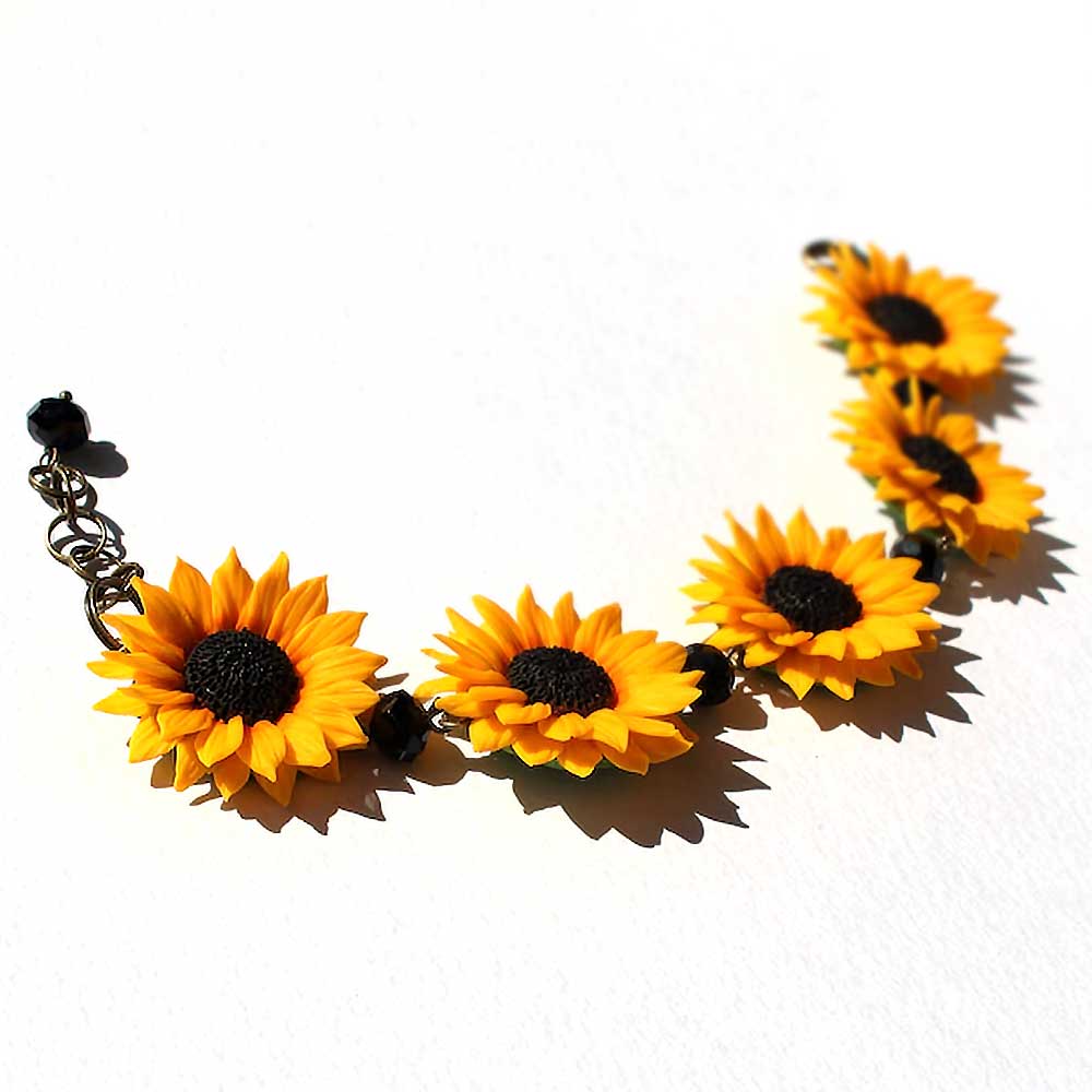 Summer on Wrist: Sunflower Bracelet Polymer Clay.