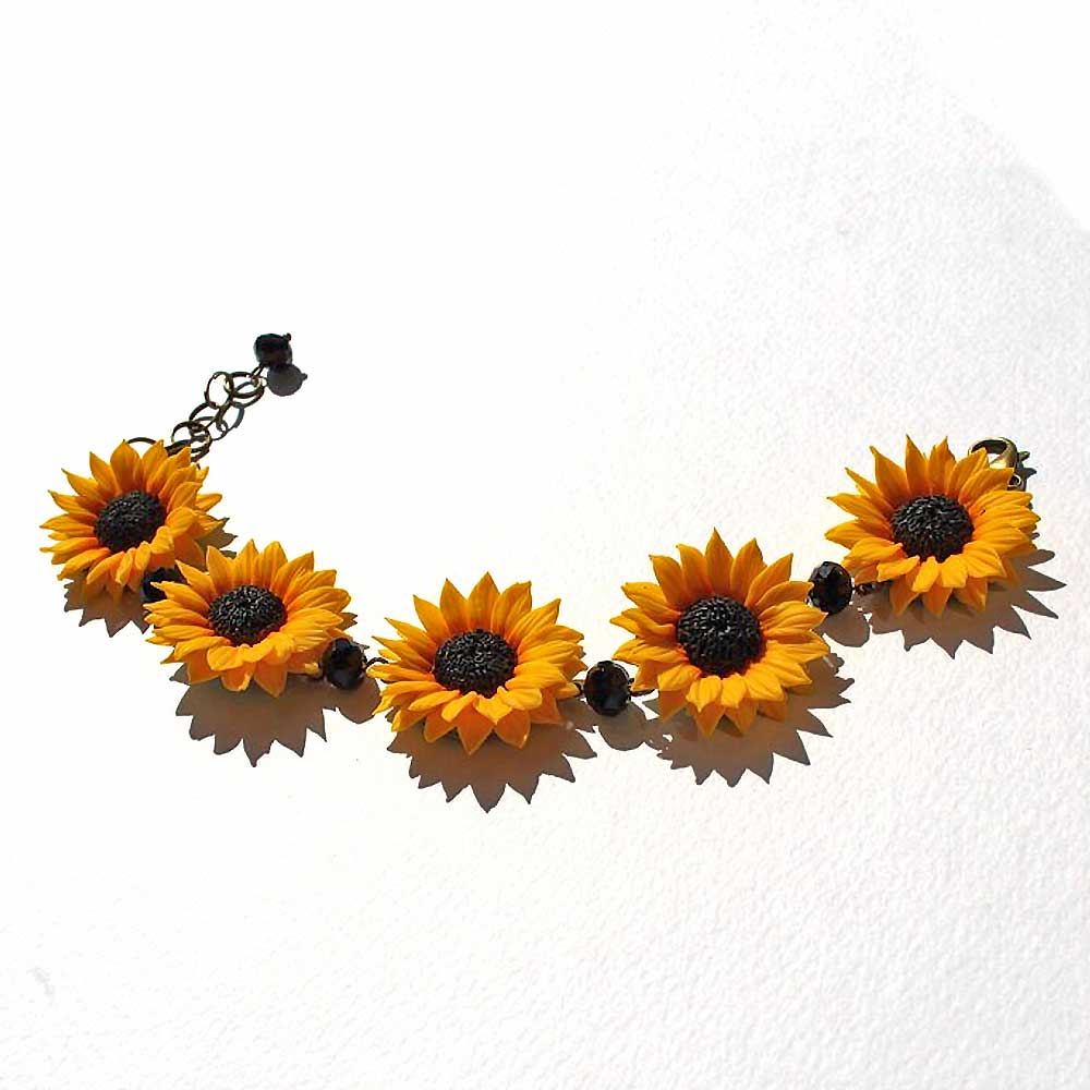 Summer on Wrist: Sunflower Bracelet Polymer Clay.