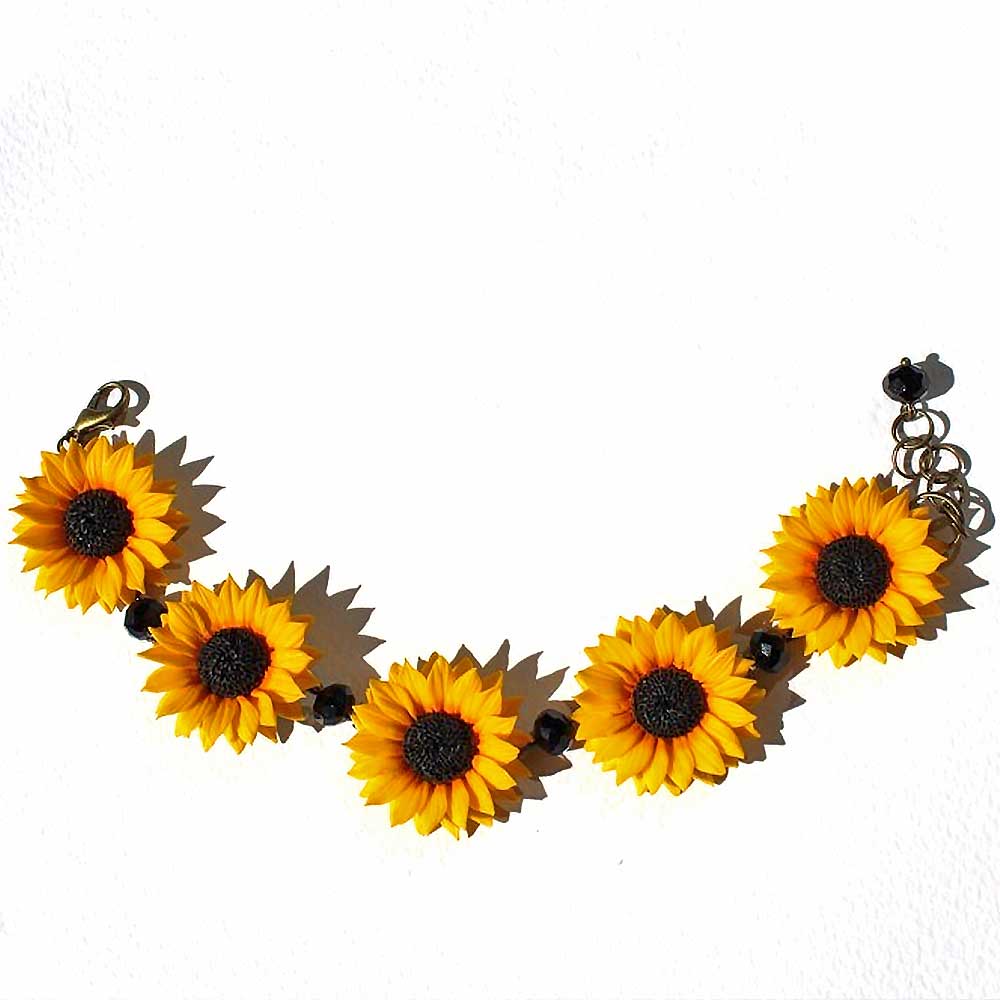 Summer on Wrist: Sunflower Bracelet Polymer Clay.