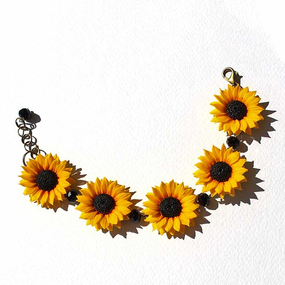 Summer on Wrist: Sunflower Bracelet Polymer Clay.