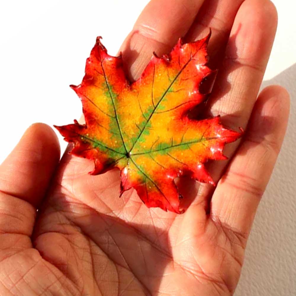 Autumn Dream : Maple Leaf Brooch Polymer Clay.