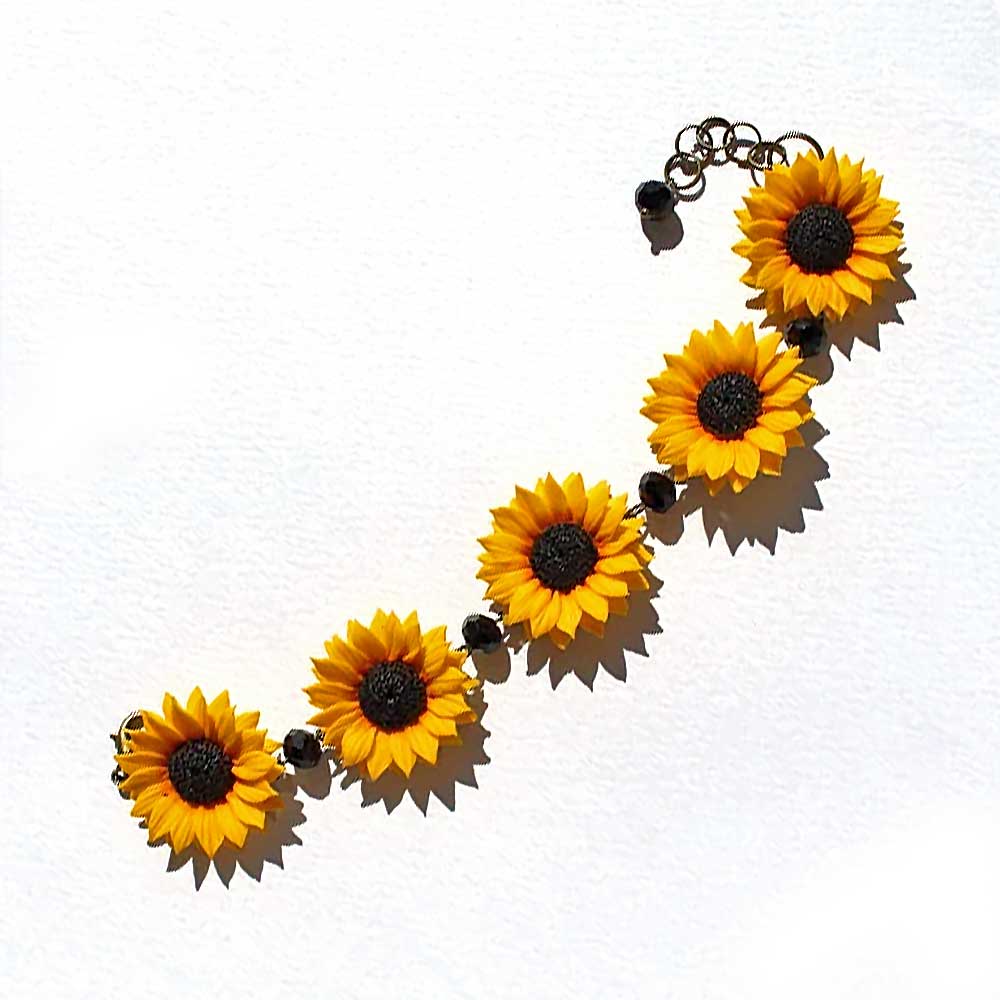 Summer on Wrist: Sunflower Bracelet Polymer Clay.